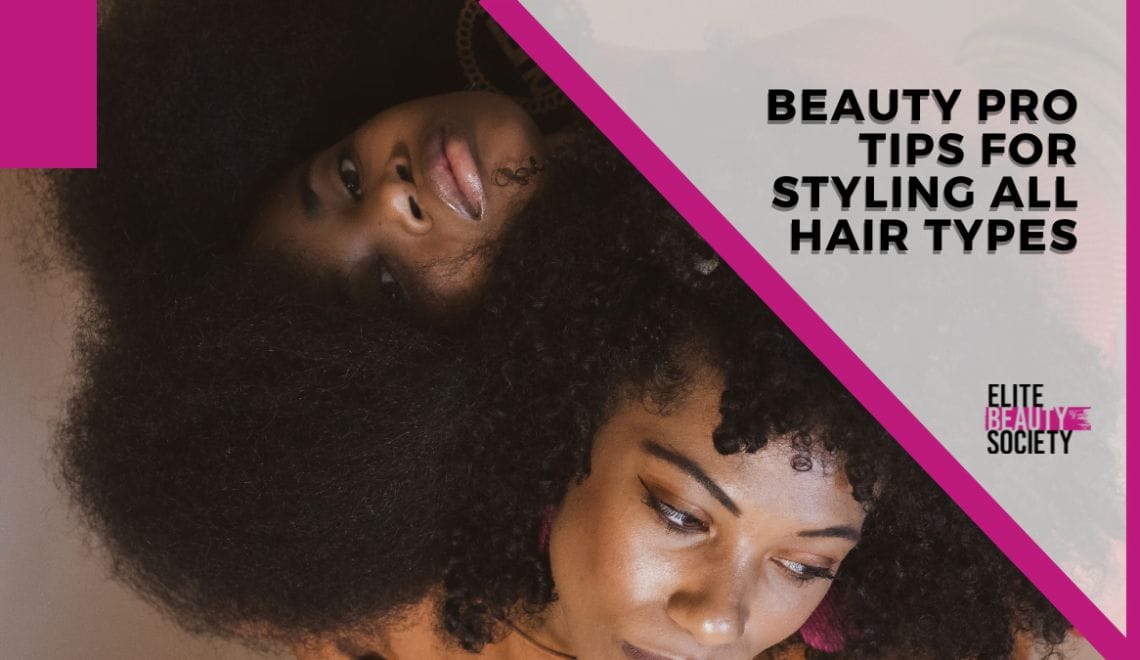 Two clients with different hair types are shown in a beauty salon after their appointments.