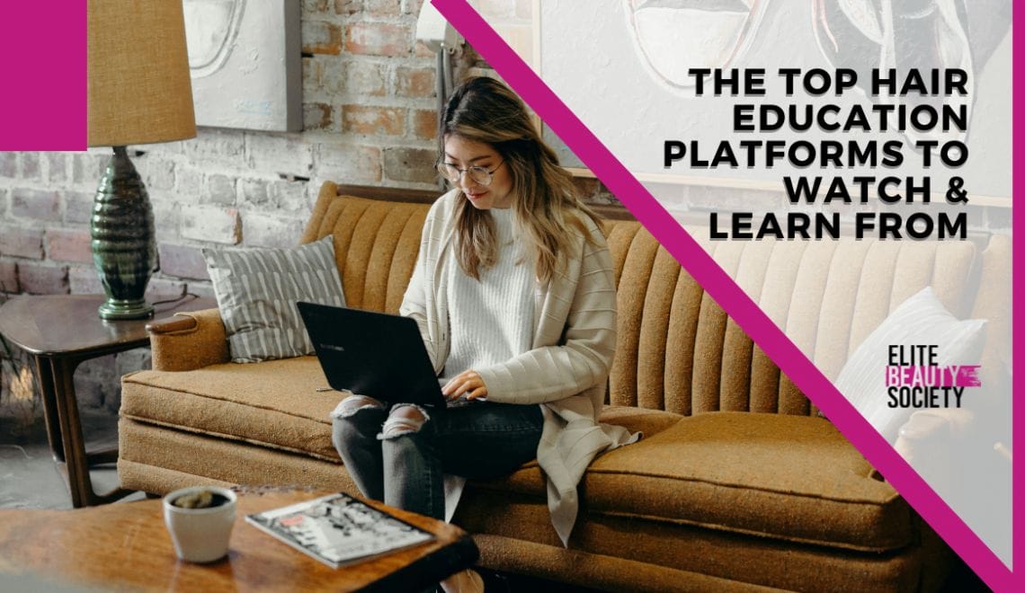 A cosmetology pro watches a beauty education platform as part of her continuing education.