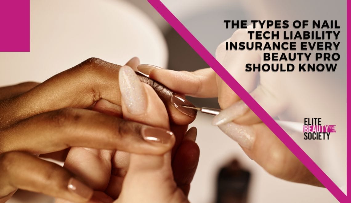 A nail tech explains nail tech liability insurance to her client as she shapes her nails.