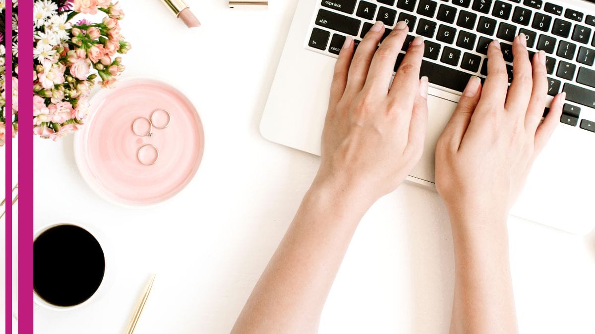 A beauty pro works on how to build an email list while writing her emails.