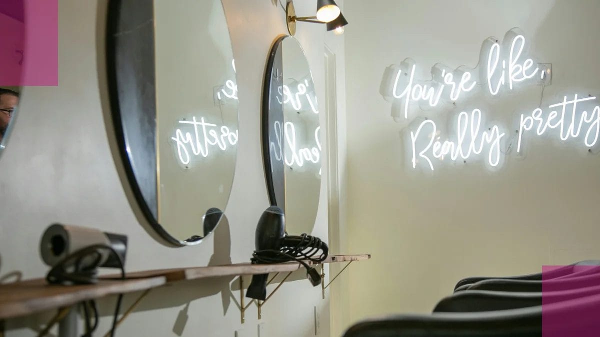 A salon shows off its unplugged hair dryers in honor of earth month.