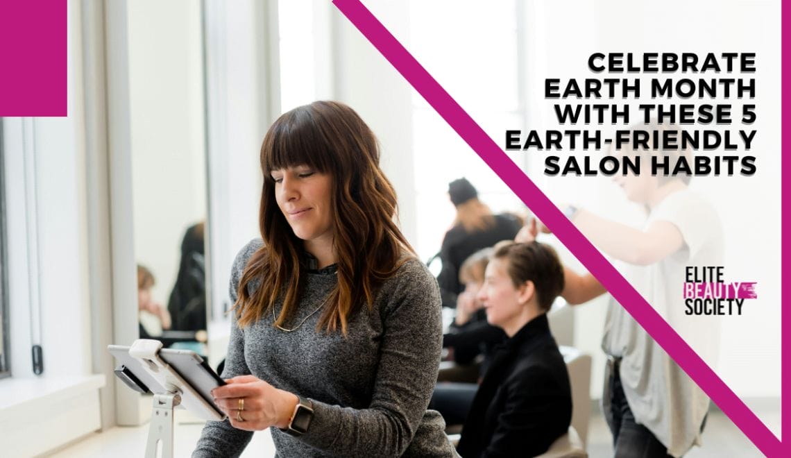 A beauty pro uses a digital checkout in order to be more earth friendly for earth month.