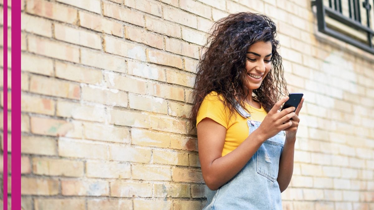 A stylist checks out her social media automation setup for her salon marketing process.