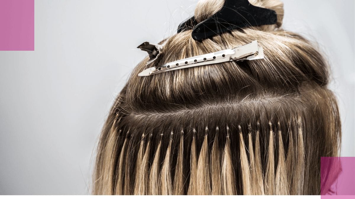 A salon owner shows off her client's rows of extensions, what she's added as part of her extension service.
