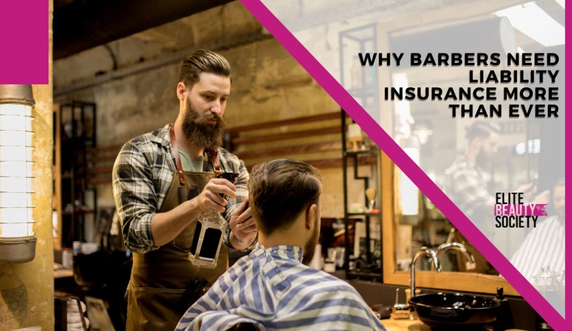 A barber takes a minute to style his clients hair, cutting confidently knowing he can count on liability insurance.