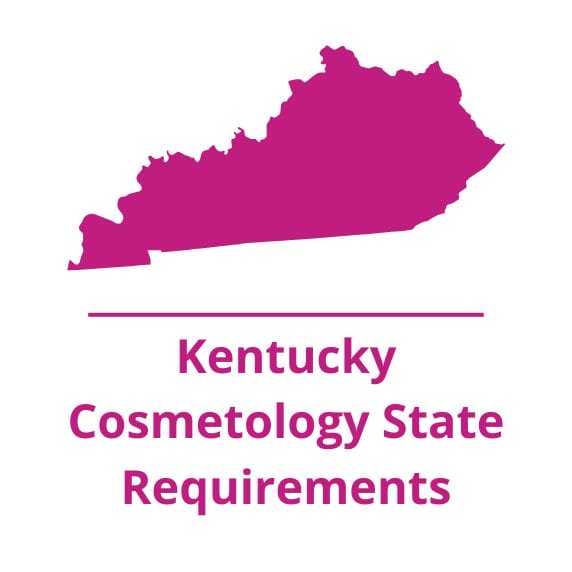 the state of kentucky with the words Kentucky cosmetology state requirements