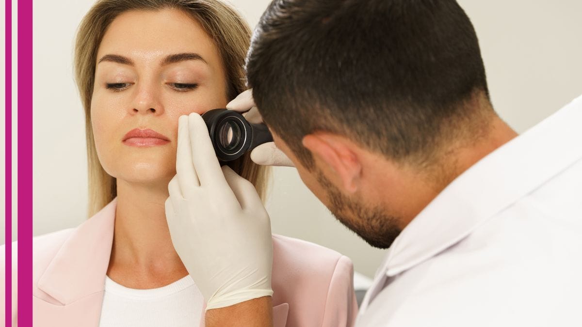 A dermatologist examines his client's atopic dermatitis.