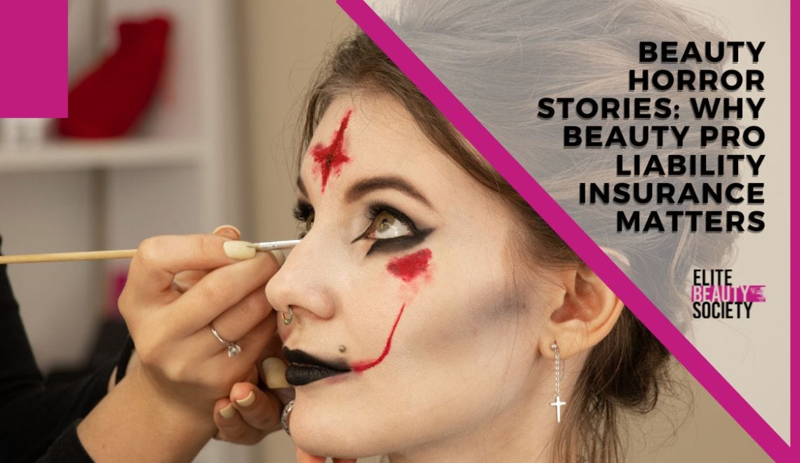 A beauty pro does her clients halloween makeup, grateful she has beauty pro liability insurance.