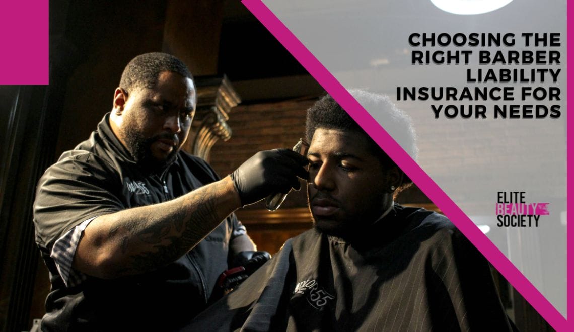 A barber with barber liability insurance cuts his client's hair.