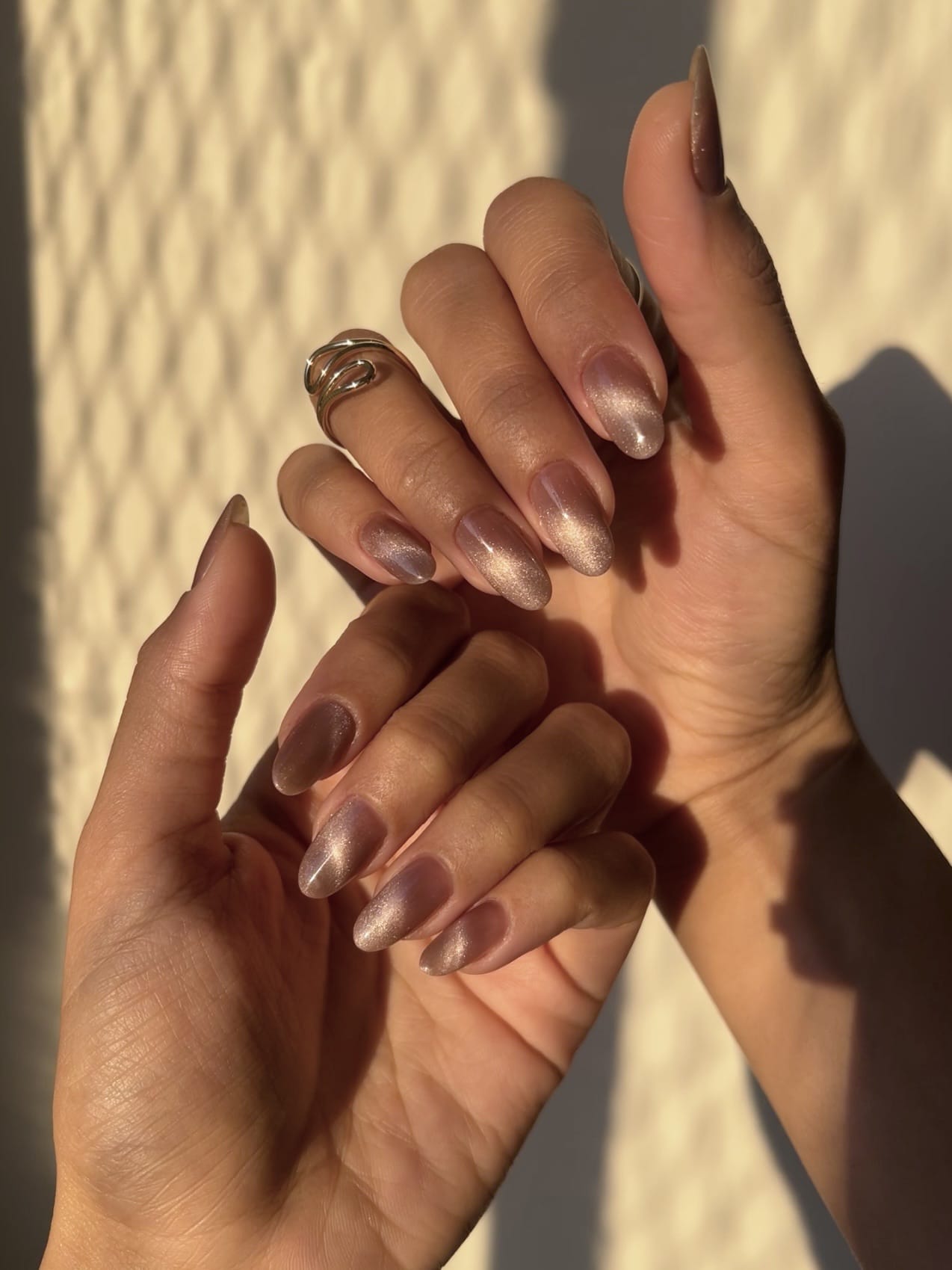 pink pearlescent bridal nails