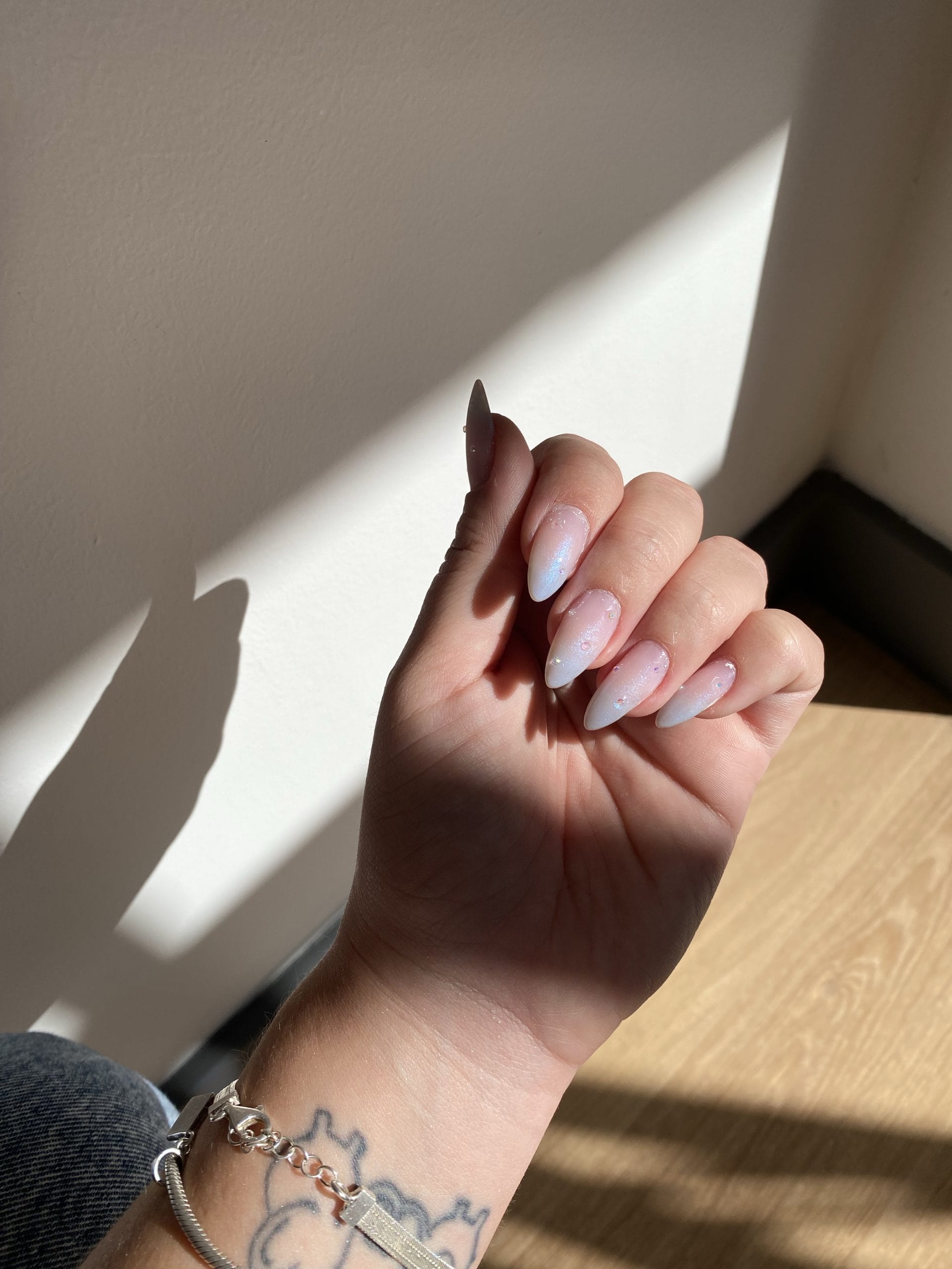 milk white chrome bridal nails
