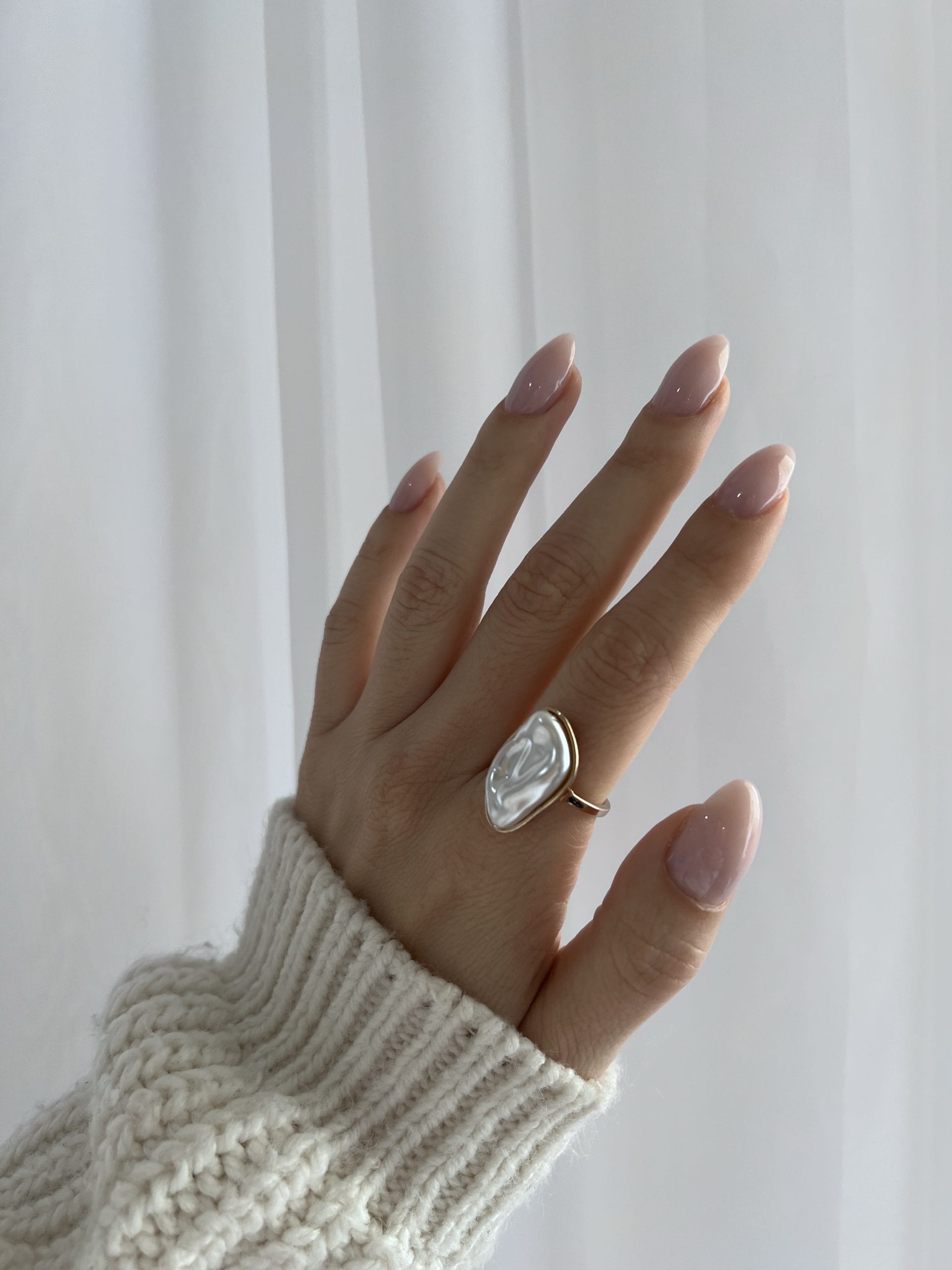 sheer pink color bridal nails