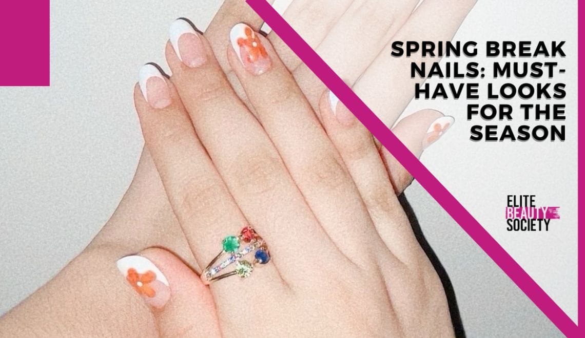 Dainty flowers are painted on a client's nails for spring break nails.